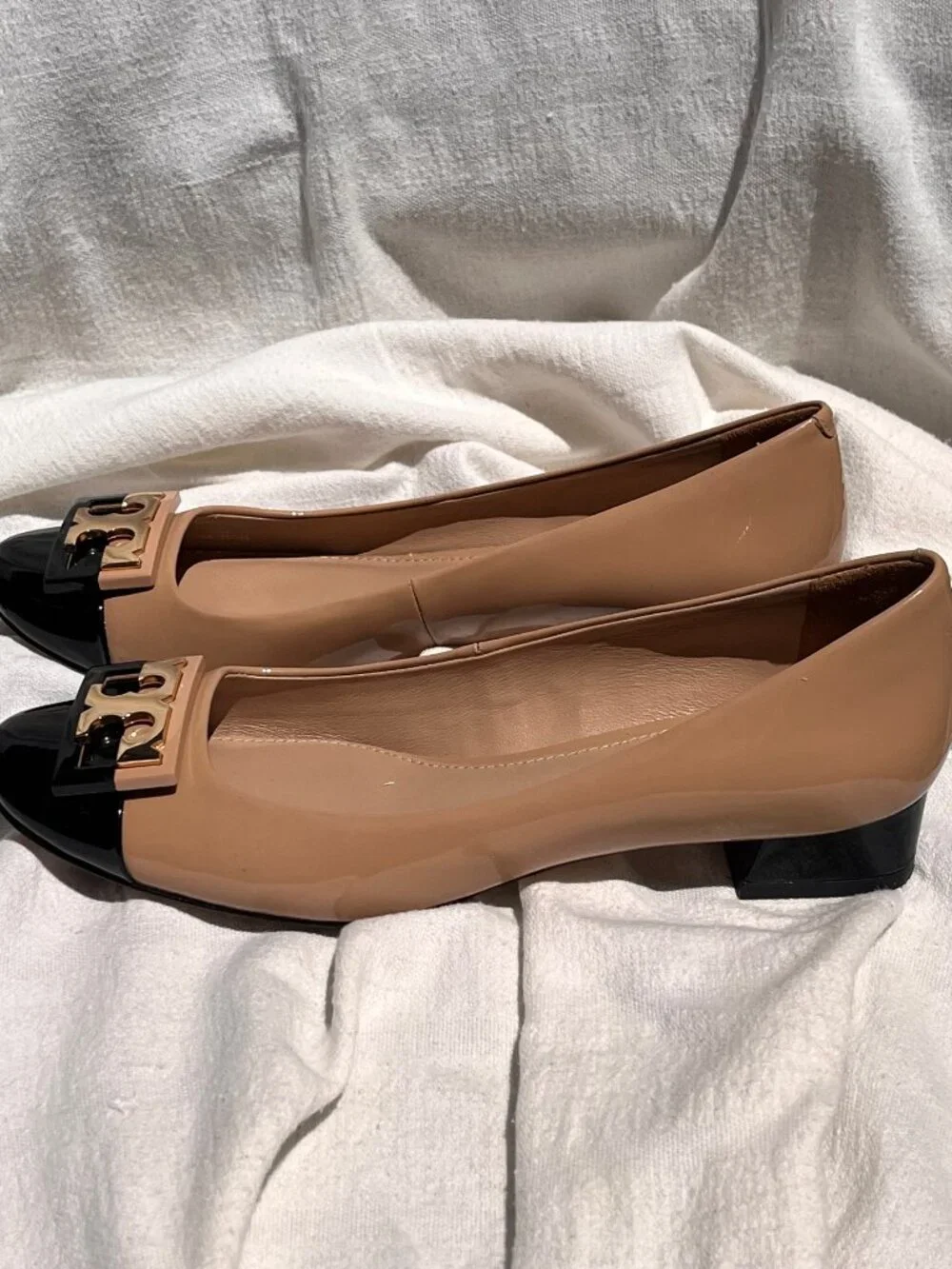 Tory Burch Gigi Cap Toe Beige and Black Colorblock Heels